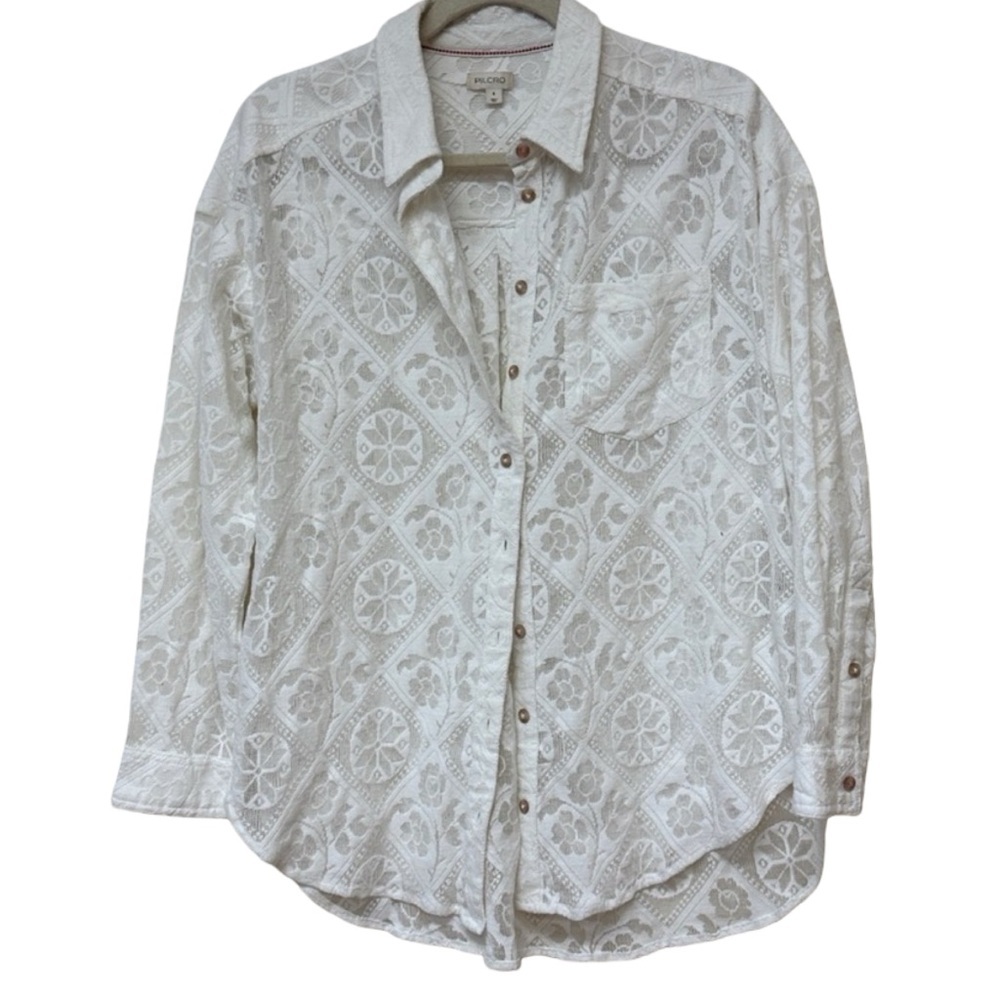 Pilcro For Anthropologie White Lace Button Down Tunic Size M Boho Festival NWOT - Picture 3 of 10